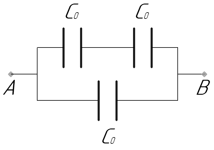 Определите емкость батареи конденсаторов изображенной на рисунке